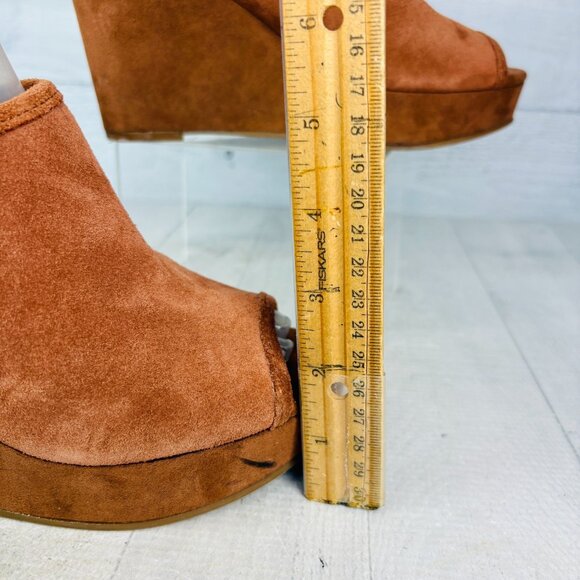 Lucky Brand Suede Slingback Wedge Sandal 7.5 Brown Peep Toe - See Wear/Read Desp - Picture 11 of 16